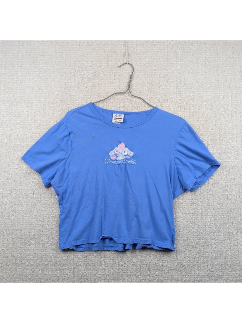 Sanrio Cinnamon Roll Crop Top T-shirt Blue Cute Glam Embroidery Wom Sz L Read